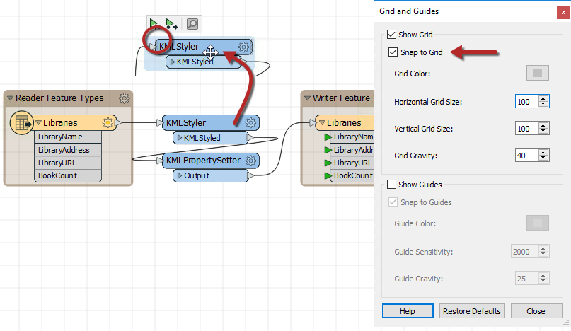 Aligning objects using the grid